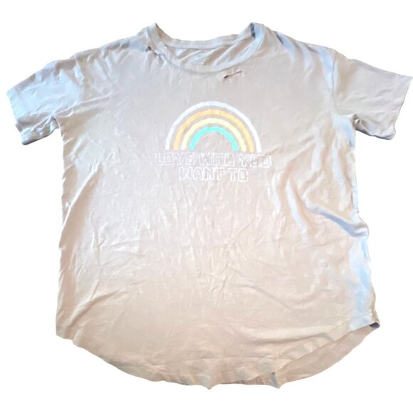 Aerie XS T-Shirt "Love Who You Want To" Pink Distressed Rainbow Graphic NWOT - Picture 4 of 10